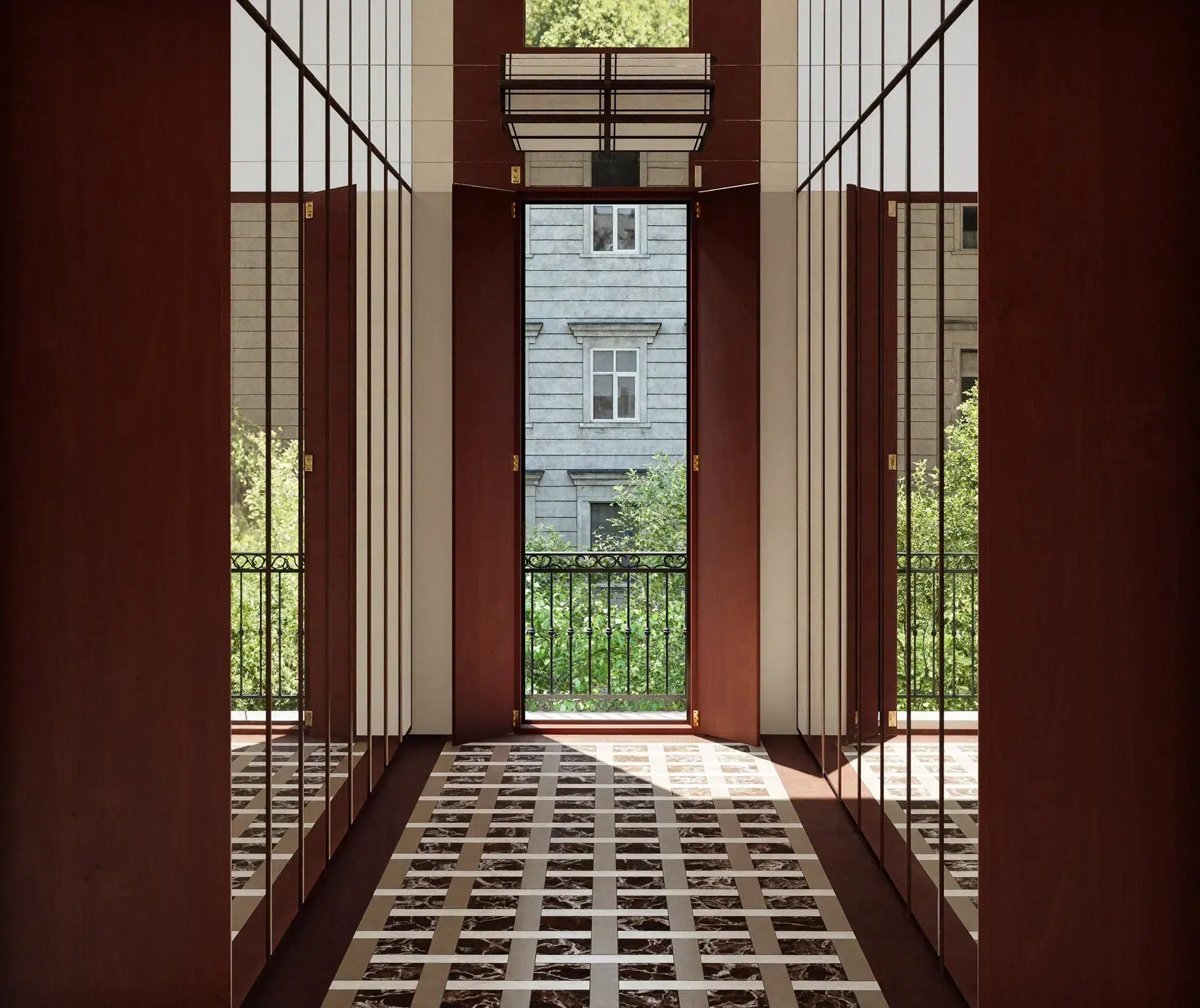 Pavimento realizzato in intreccio di terracotta per cabina armadio di lusso a Milano